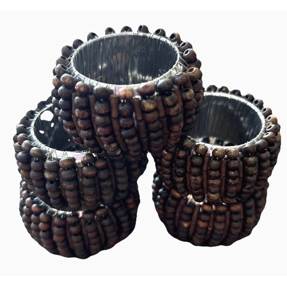 Brown Beaded Napkin Ring Holder Set of 5 Rings Boho Party